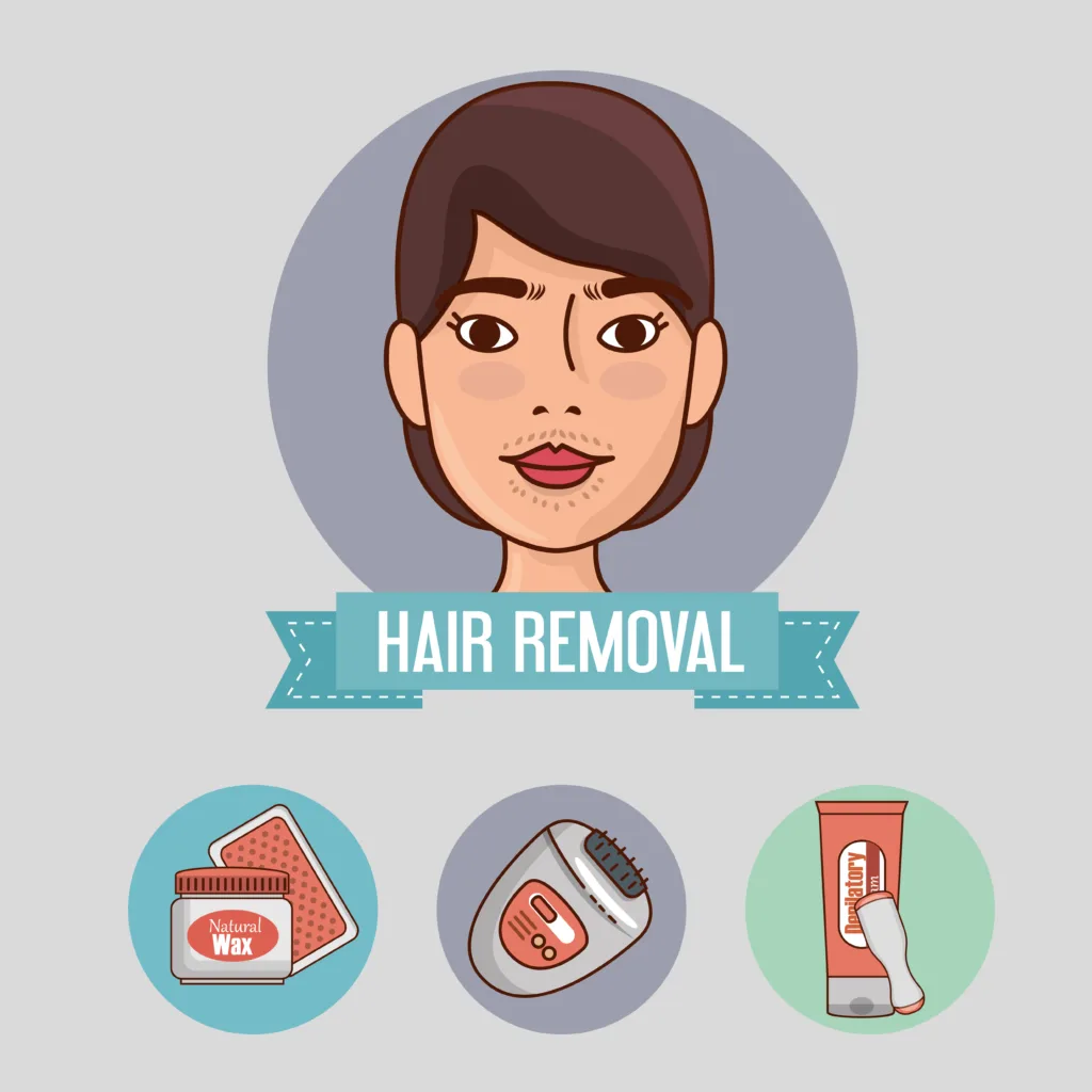 woman face with hair removal icons